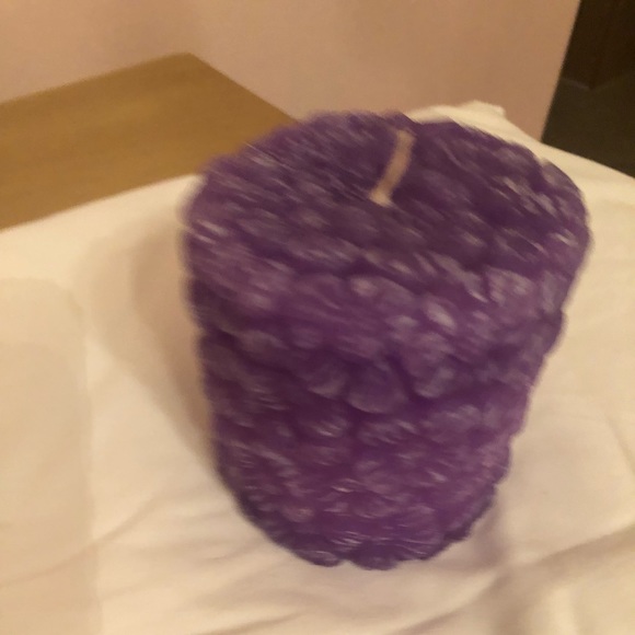 NEW PURPLE EMBOSSED FLOWER PILLAR CANDLE - Picture 1 of 5